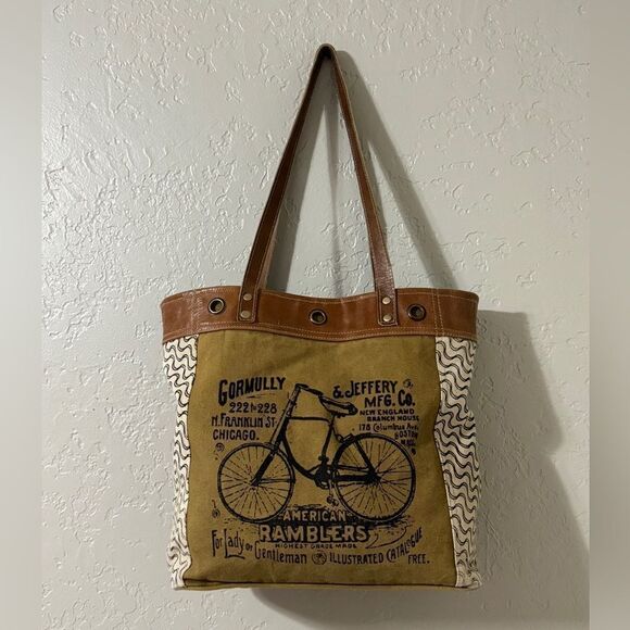 Upcycle Canvas Bag, Handmade Canvas Bag With Leather, Canvas Tote Bag - Picture 1 of 11